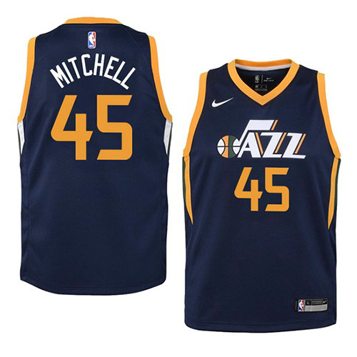 Camiseta Donovan Mitchell 45 Utah Jazz Icon 2017-18 Azul Nino